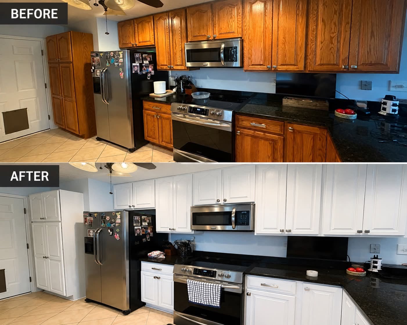 Kitchen cabinet refinish — before and after