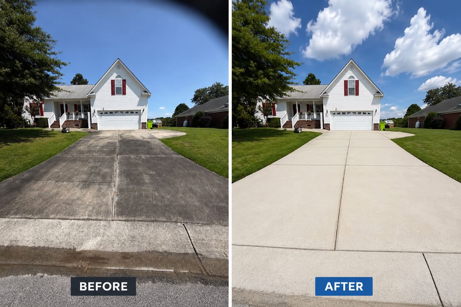 Driveway pressure washing — before and after